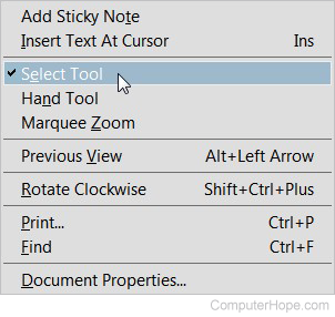 Select Tool option in Adobe Reader