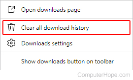 Clearing downloads folder in Edge.