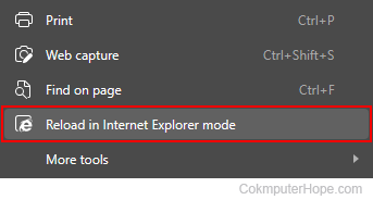 Reload in Internet Explorer mode option.