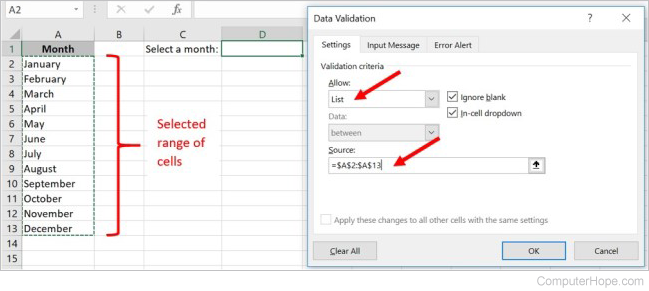 Create a drop-down list in Microsoft Excel using existing data