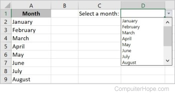 Drop-down list in Microsoft Excel, created using existing data