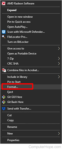 Format option in right-click pop-up menu