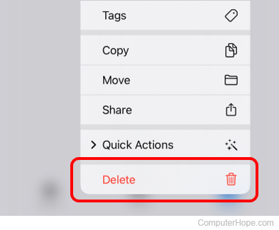 Delete one file in the Downloads folder on an iPhone.