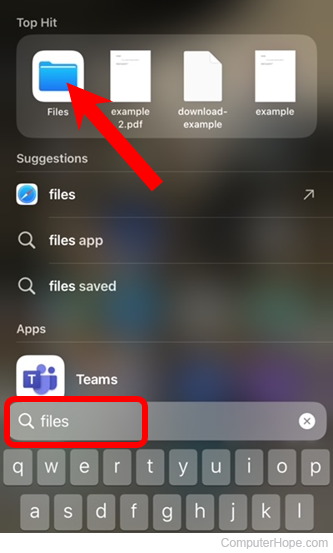 Search for Files app on an iPhone.