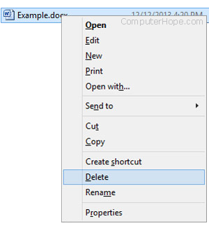 Right-click delete a file in Windows