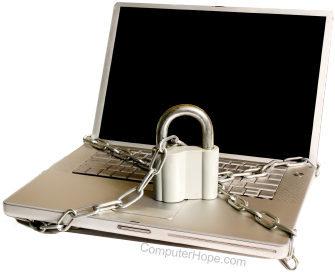 Computer with chain and padlock