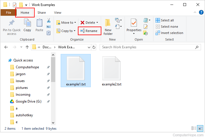Rename button in File Explorer.