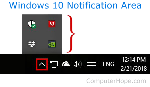 Notification area in Windows 10.
