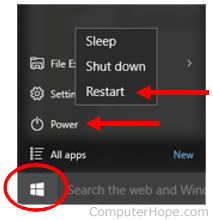 Windows 10 Restart option