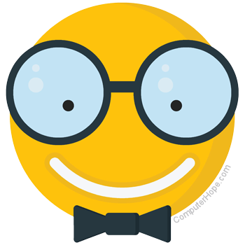 Smiley face emoji, with glasses and bowtie