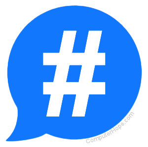 Hashtag in a blue text bubble.