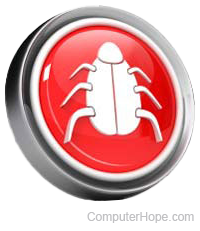 Insect on a button representing malware.