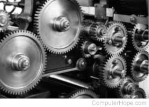 Mechanical gears for a machine.