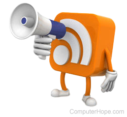 RSS icon with arms and legs, holding a megaphone