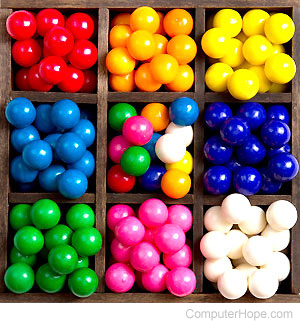 Little balls arranged by color.