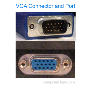 VGA (video graphics array) connector and VGA port.